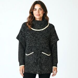 Alya Black Marled Knit Ruffle Cardigan Sweater S/M